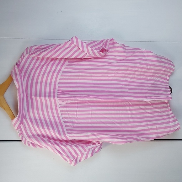 Beach Lunch Lounge Pink White stripe Lightweight flowy Top buttons Sz.XL - Picture 4 of 8